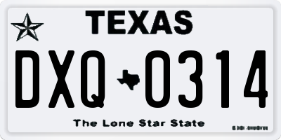 TX license plate DXQ0314