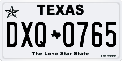 TX license plate DXQ0765