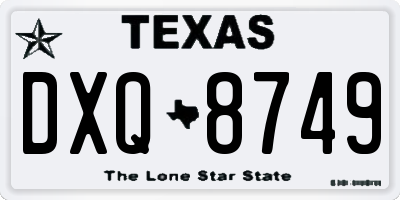 TX license plate DXQ8749