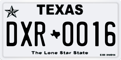 TX license plate DXR0016
