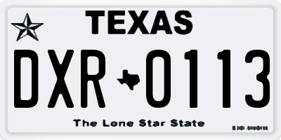 TX license plate DXR0113