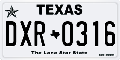 TX license plate DXR0316