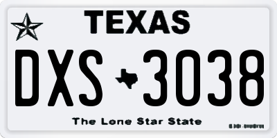 TX license plate DXS3038