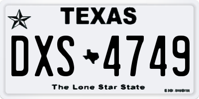 TX license plate DXS4749