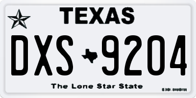 TX license plate DXS9204