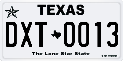TX license plate DXT0013