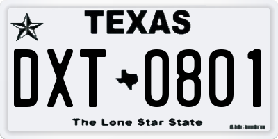 TX license plate DXT0801