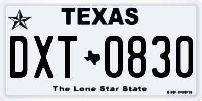 TX license plate DXT0830