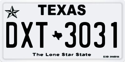 TX license plate DXT3031