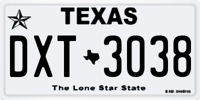 TX license plate DXT3038