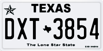 TX license plate DXT3854