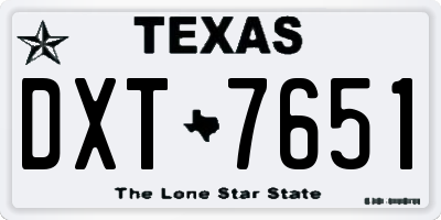 TX license plate DXT7651