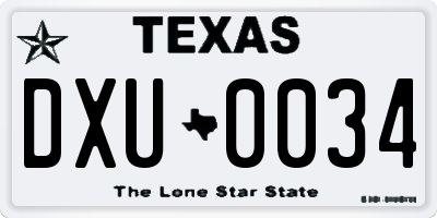 TX license plate DXU0034