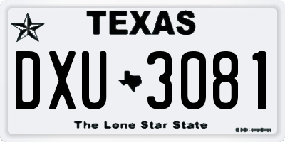 TX license plate DXU3081