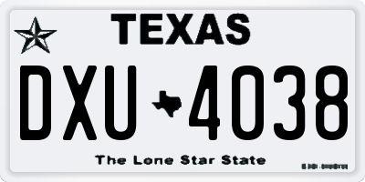 TX license plate DXU4038