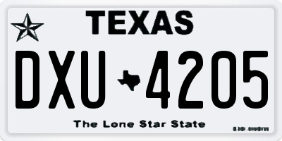 TX license plate DXU4205