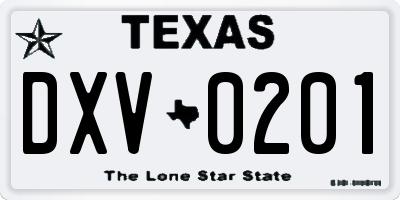 TX license plate DXV0201