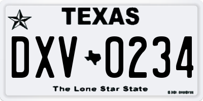 TX license plate DXV0234