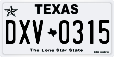 TX license plate DXV0315