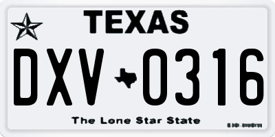 TX license plate DXV0316