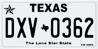 TX license plate DXV0362