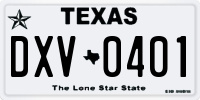TX license plate DXV0401