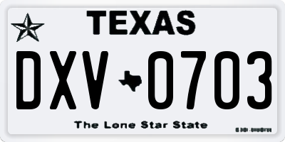 TX license plate DXV0703