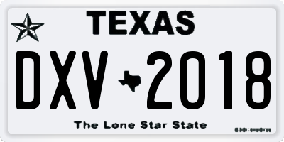 TX license plate DXV2018