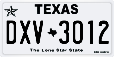 TX license plate DXV3012