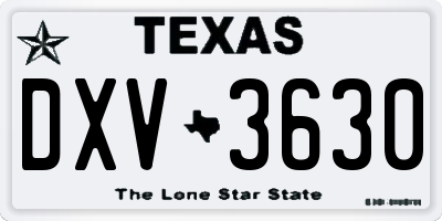 TX license plate DXV3630