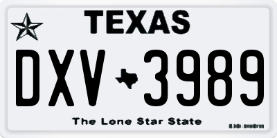 TX license plate DXV3989