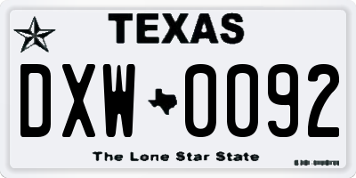 TX license plate DXW0092