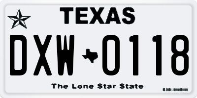 TX license plate DXW0118