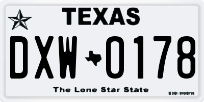 TX license plate DXW0178
