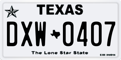 TX license plate DXW0407