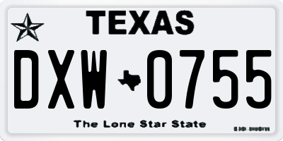 TX license plate DXW0755