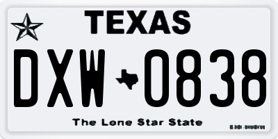 TX license plate DXW0838