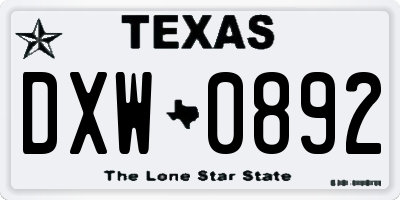 TX license plate DXW0892