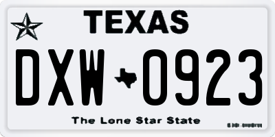 TX license plate DXW0923