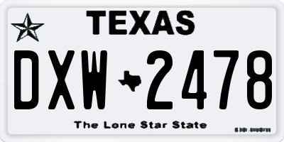 TX license plate DXW2478