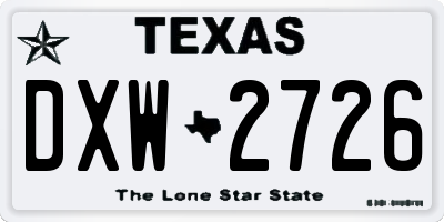 TX license plate DXW2726