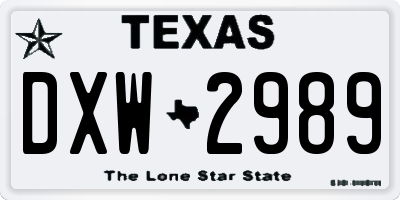 TX license plate DXW2989
