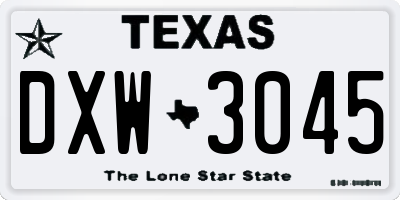 TX license plate DXW3045