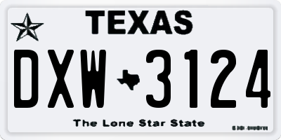 TX license plate DXW3124