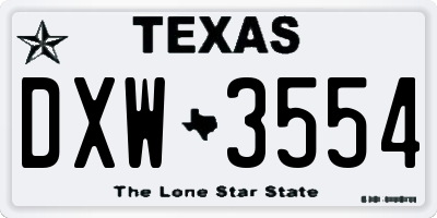 TX license plate DXW3554