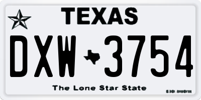 TX license plate DXW3754