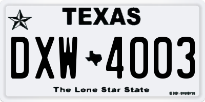 TX license plate DXW4003