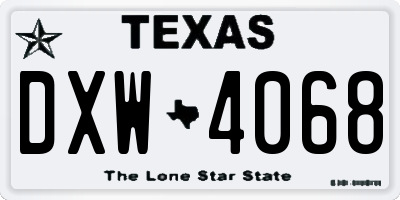TX license plate DXW4068