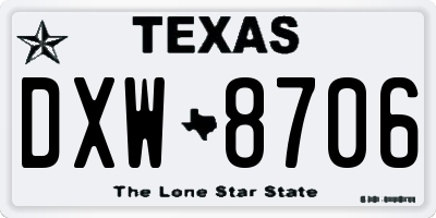 TX license plate DXW8706