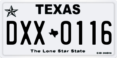 TX license plate DXX0116
